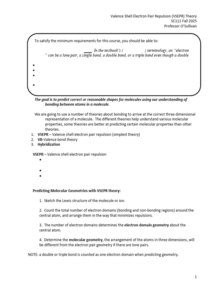 VSEPR Theory Worksheet Guide | PDF | Chemical Bond | Molecules