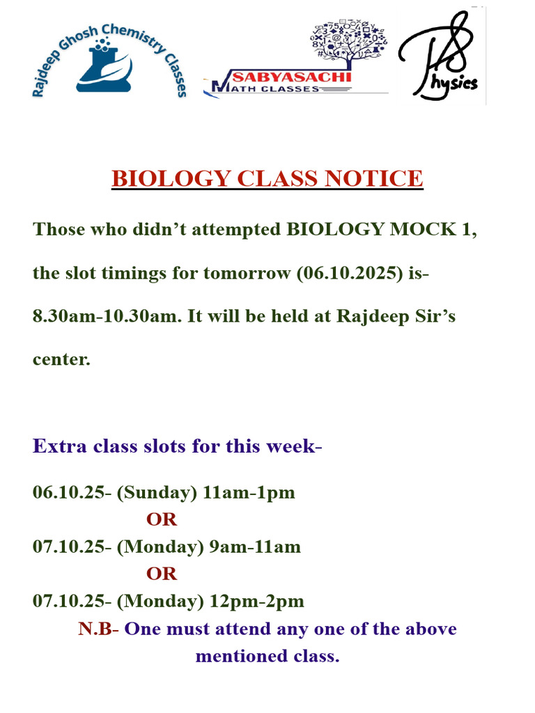 Biology Class Notice - 05.10.2025 | PDF