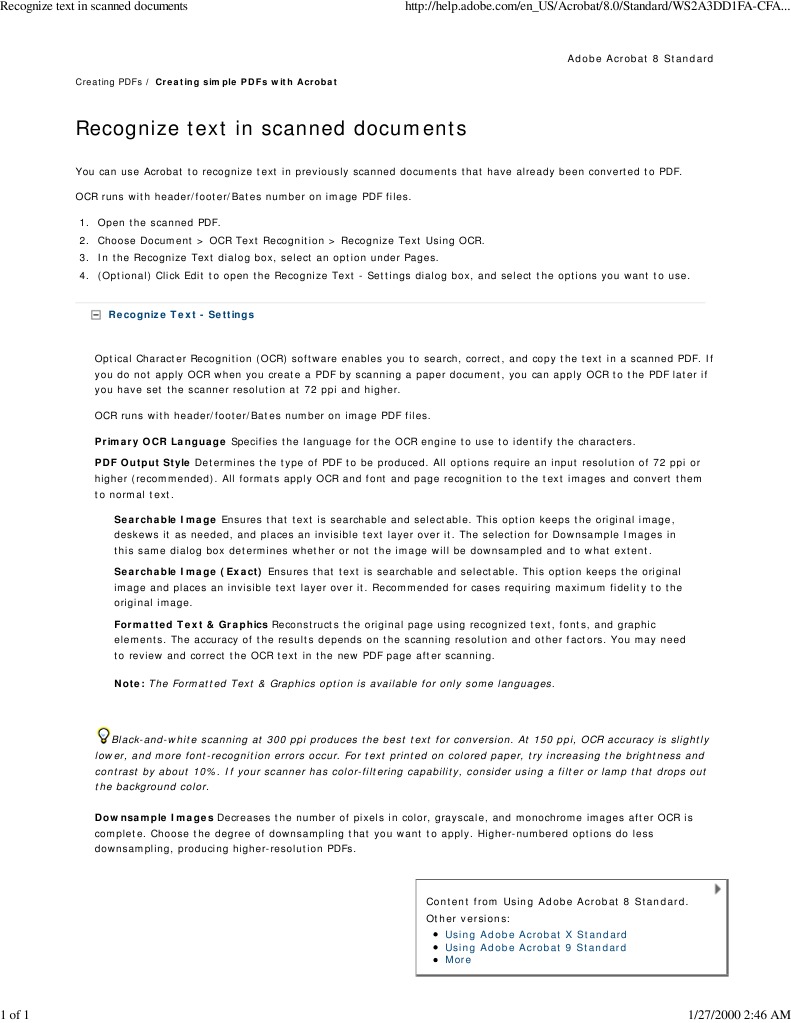 Adobe Acrobat 8 Standard - Recognize Text in Scanned Documents | PDF ...