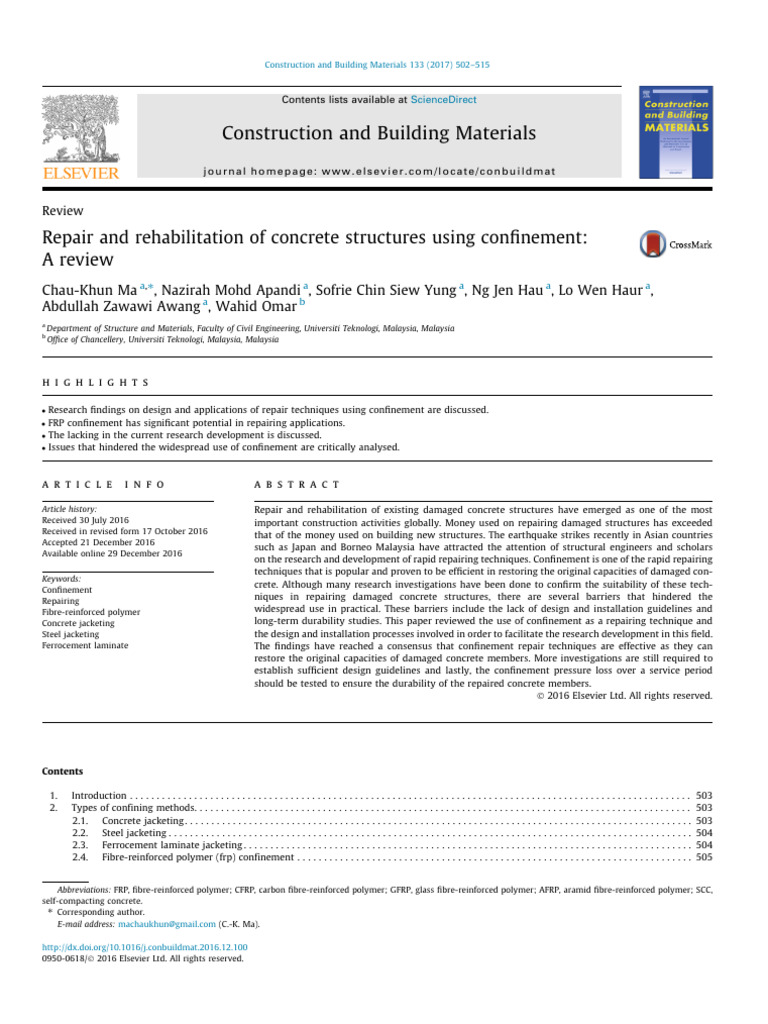 Repair and Rehabilitation of Concrete Structures Using Confinement - A ...