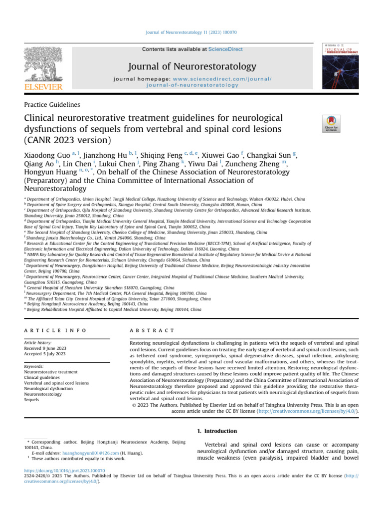 Clinical Neurorestorative Treatment Guidelines For Neurolog 2023 ...
