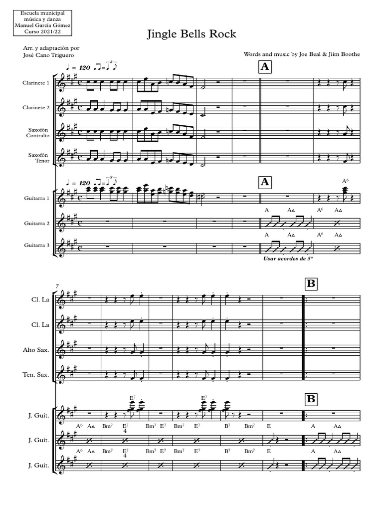 Arreglo de "Jingle Bells Rock" para Viento y Guitarras | PDF