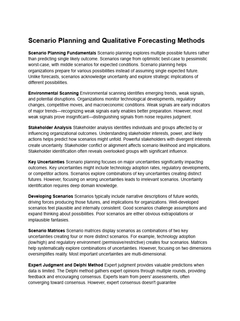 Scenario Planning and Qualitative Forecasting Methods | PDF | Scenario ...