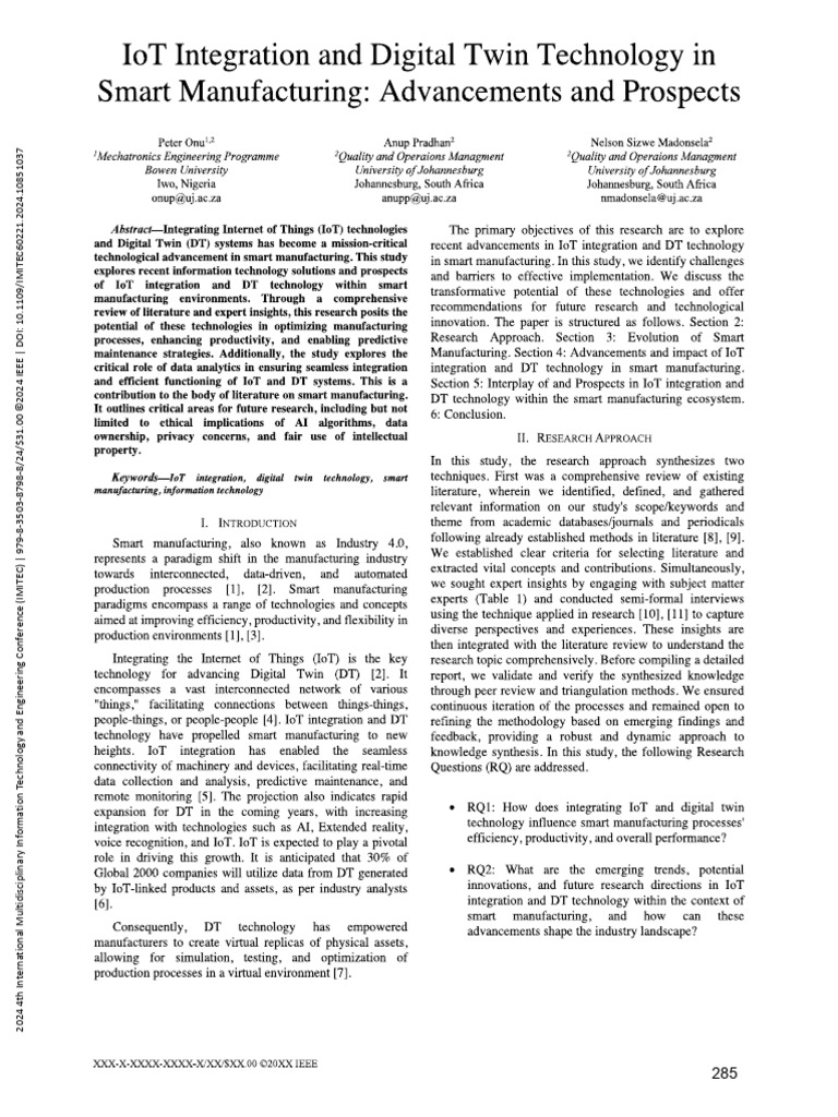 IoT and Digital Twin in Smart Manufacturing | PDF | Simulation ...