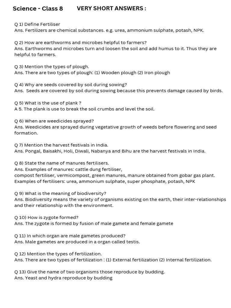Science Class 8 Assignment Answers - 20250915 - 162624 - 0000 | PDF ...