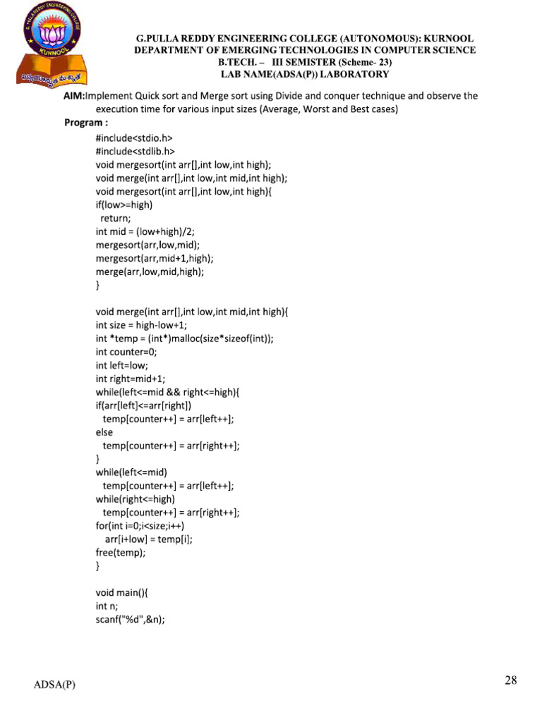 Merge and Quick Sort | PDF