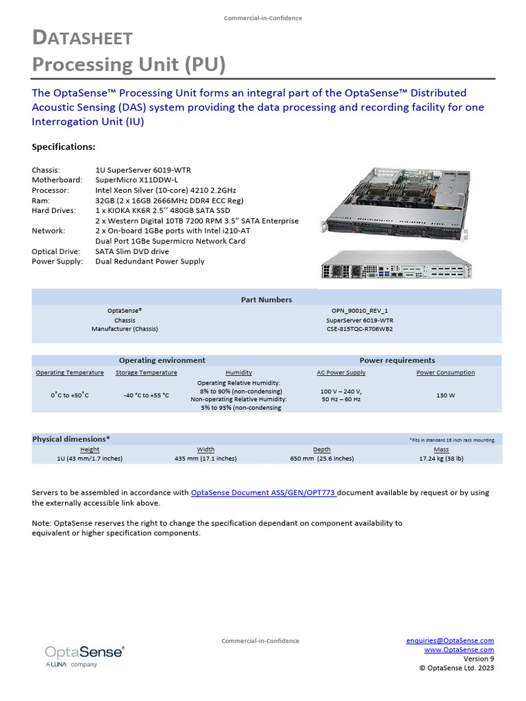OptaSense Processing Unit Specifications | PDF | Computer Hardware ...