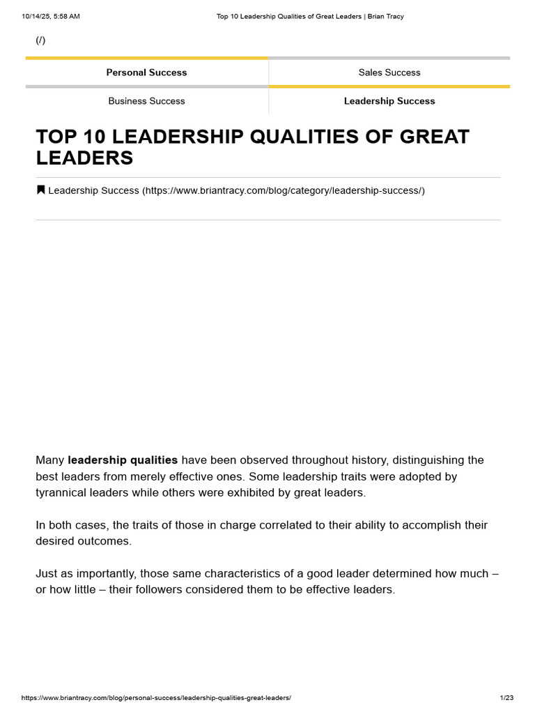 Top 10 Leadership Qualities Explained | PDF | Leadership | Empathy