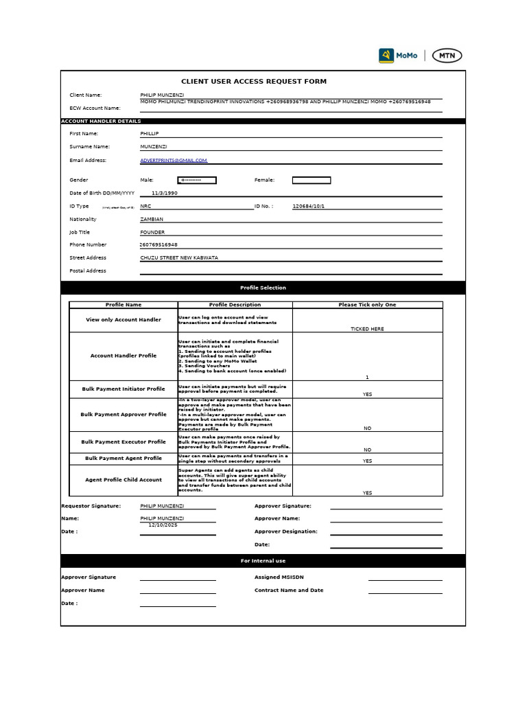 Client User Access Request Form | PDF