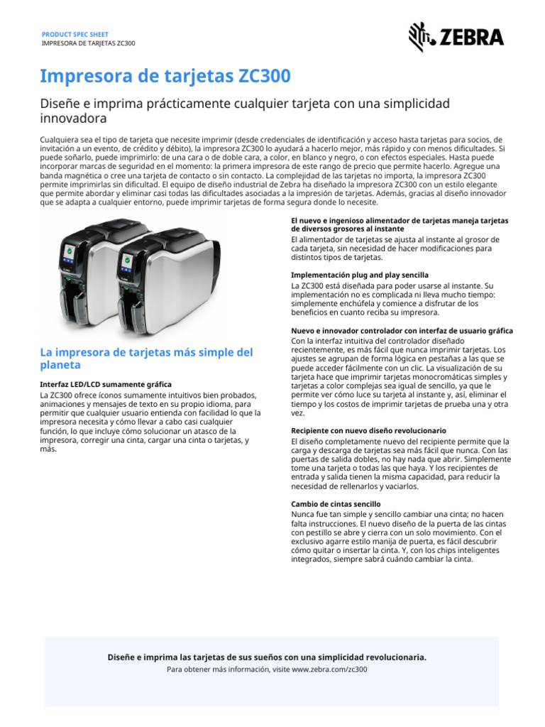 Impresora de tarjetas ZC300: Innovación y Simplicidad | PDF | Impresora ...
