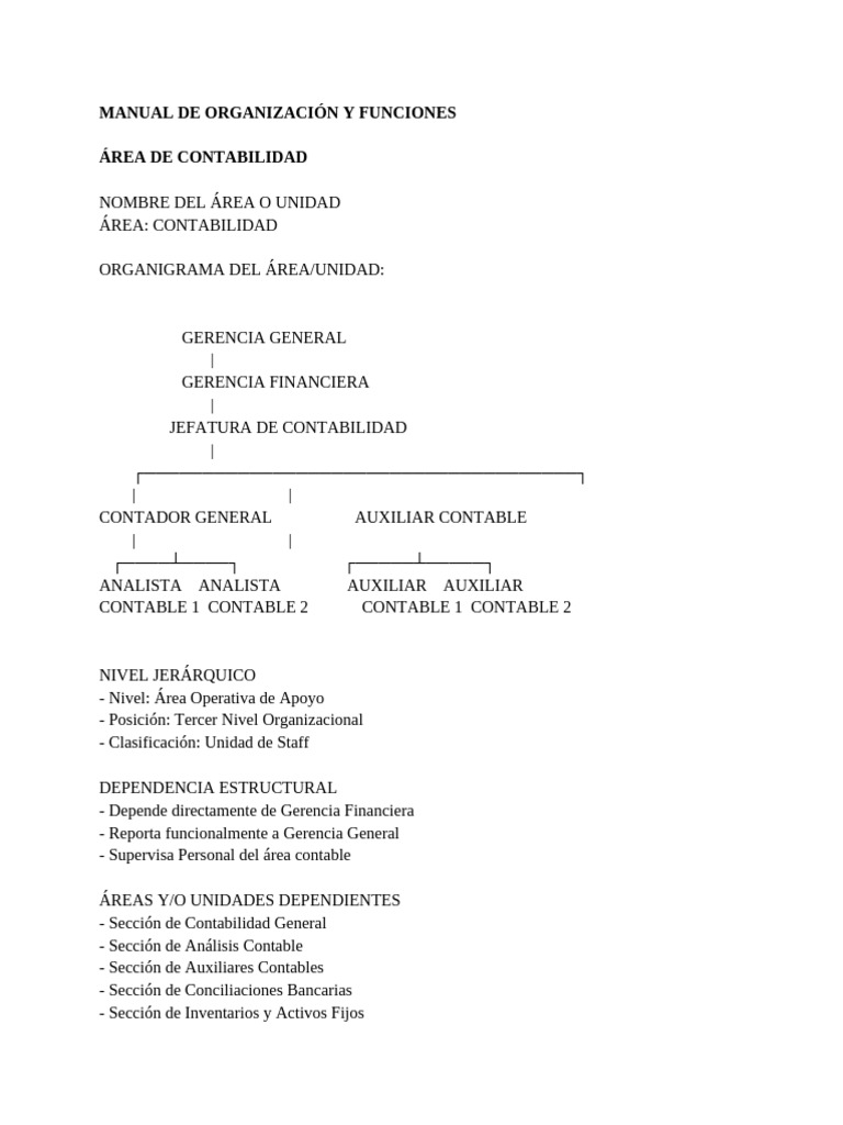 Manual de Organización Contable | PDF | Contabilidad | Estado financiero