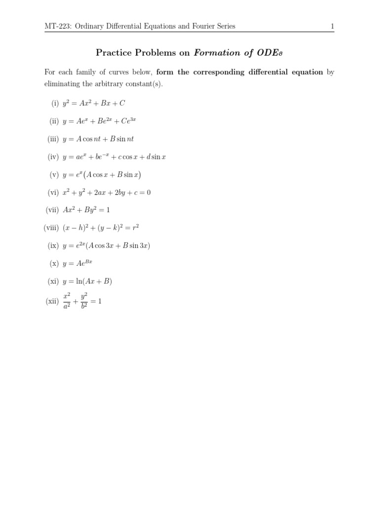 ODE Formation Practice Problems | PDF