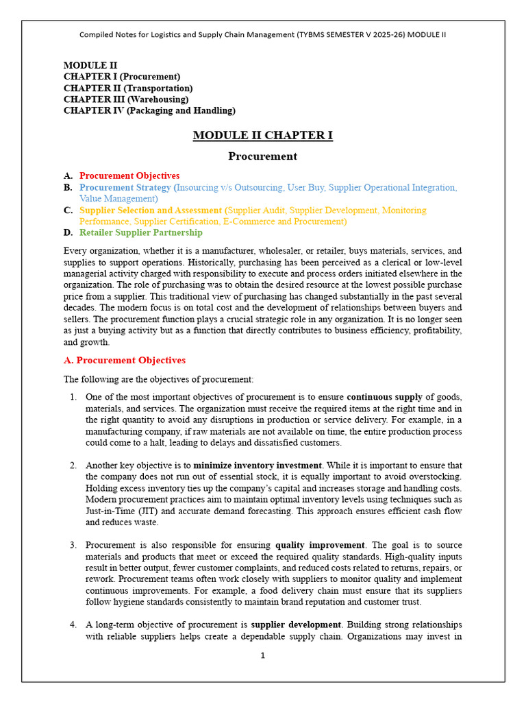 Logistics & Supply Chain Management Notes | PDF | Warehouse | Logistics