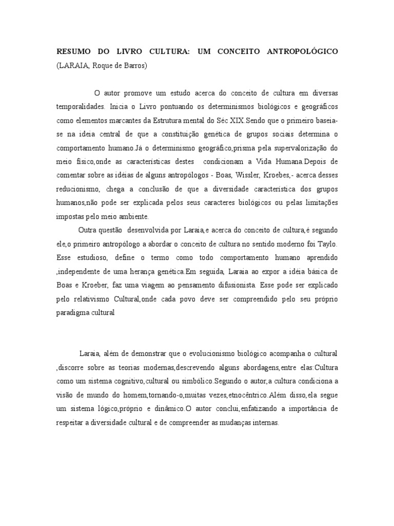 Resumo Do Livro Cultura Um Conceito Antropológico