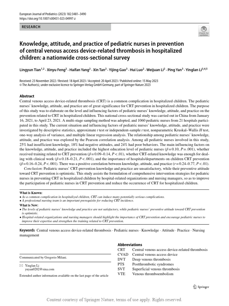 Knowledge, Attitude, and Practice of Pediatric Nurses in Prevention of ...