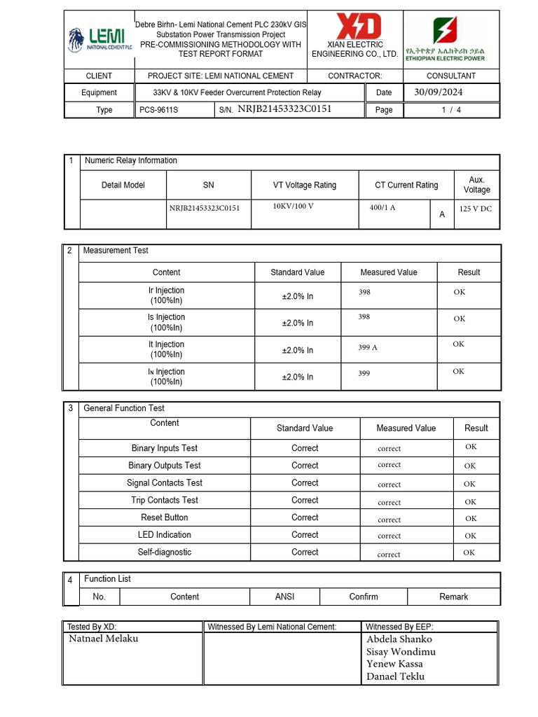 Lemi Cement 230kV Substation Test Methodology | PDF | Manufactured ...