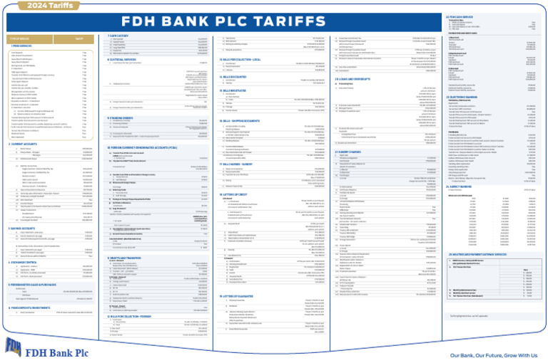 FDH Bank 2024 Tariff Overview | PDF | Cheque | Transaction Account