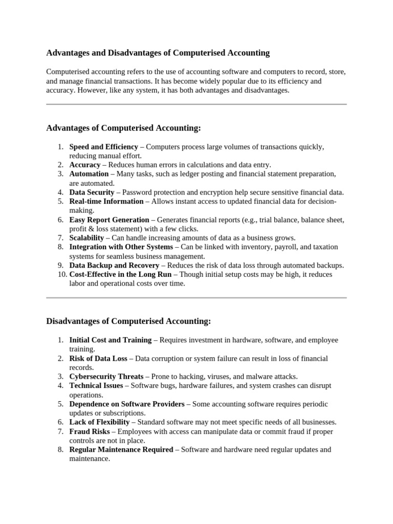 Pros and Cons of Computerised Accounting | PDF | Computer Security ...