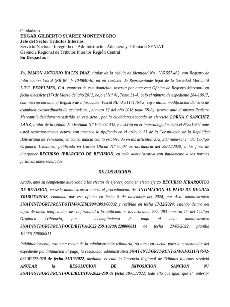Recurso Jerárquico de Revisión Tributaria | PDF | Justicia | Crimen y ...