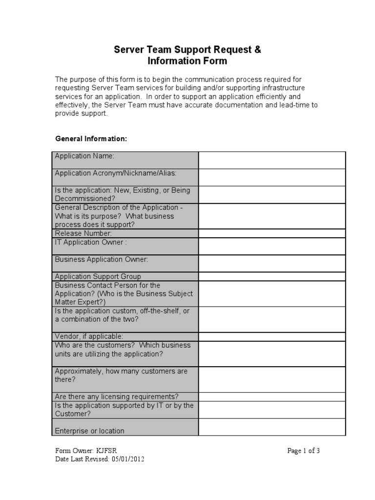 Server Team Support Request Form | PDF | Server (Computing) | Documentation