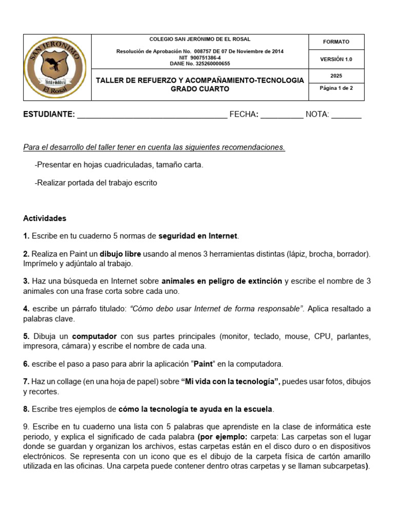 Taller de Tecnología para Cuarto Grado | PDF | Informática