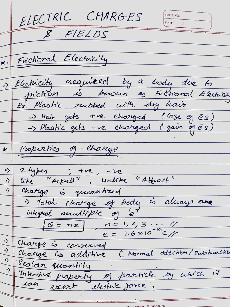 Electric Charges and Fields (Theorey) Short Notes | PDF