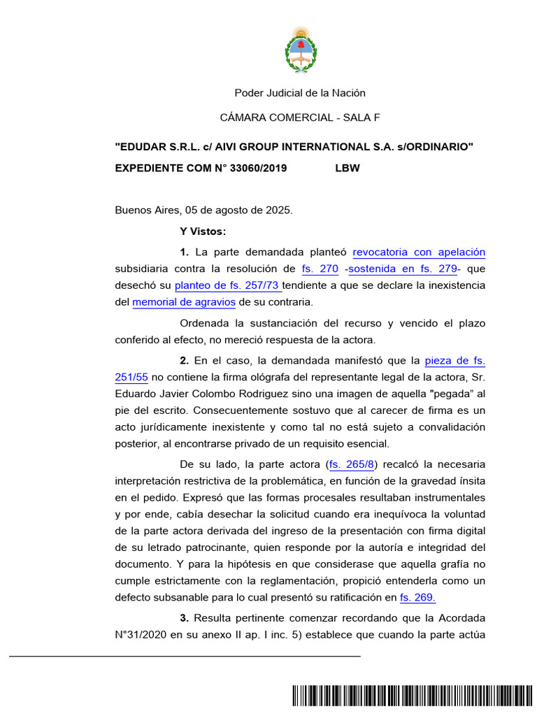 FIRMA PEGADA - Inexistente Fallo Camara | PDF | Apelación | Esfera pública