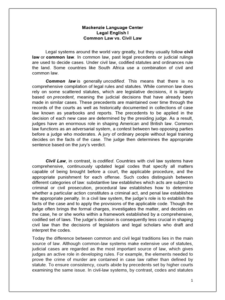 Common Law vs. Civil Law Explained | PDF | Common Law | Civil Law ...