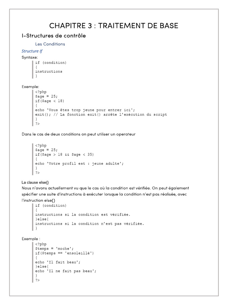 Structures de contrôle en PHP | PDF | Programmation informatique ...