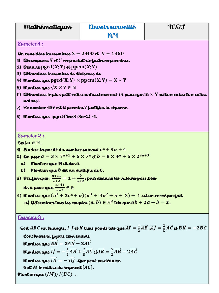 Devoir de mathématiques TCSF : exercices divers | PDF