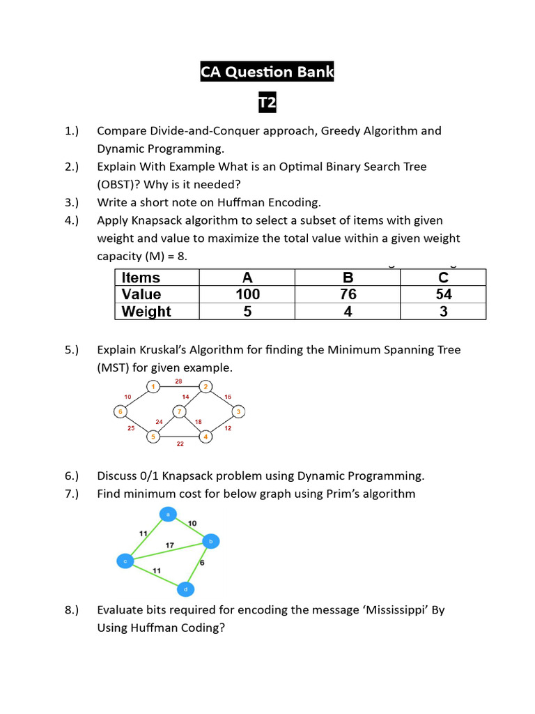 CA Question Bank - T2 | PDF