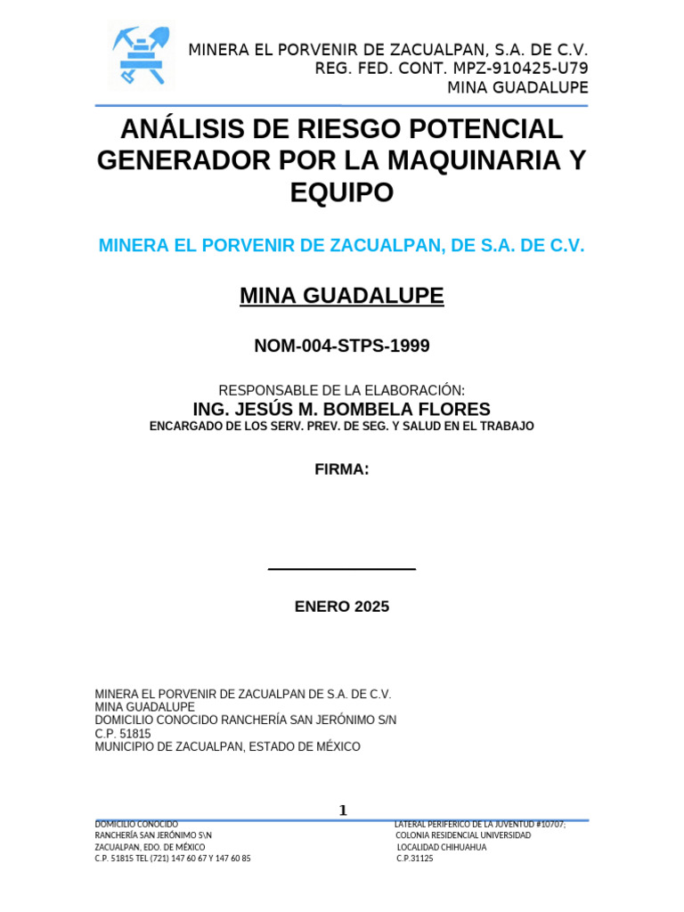 Análisis de Riesgo Potencial Generado Por La Maquinaria y Equipo - 003 ...
