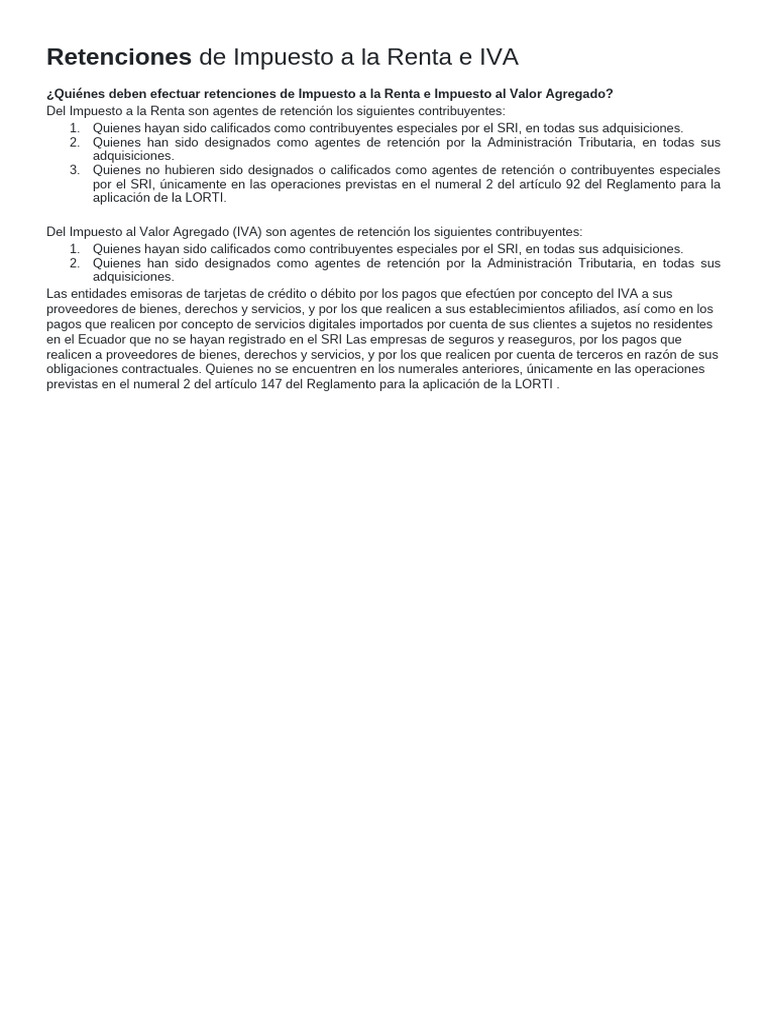 De Impuesto A La Renta e IVA: Retenciones | PDF