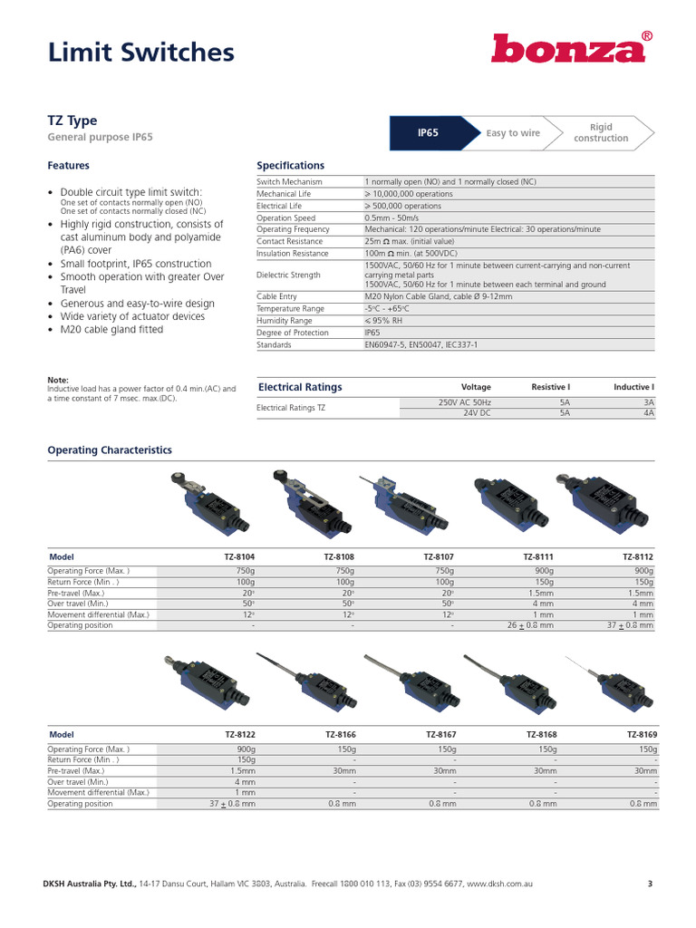 IP65 Limit Switch Specifications Guide | PDF | Switch | Alternating Current