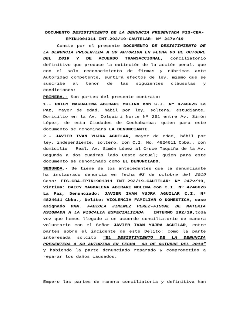 Desistimiento de Denuncia Penal 2019 | PDF | Justicia | Crimen y violencia