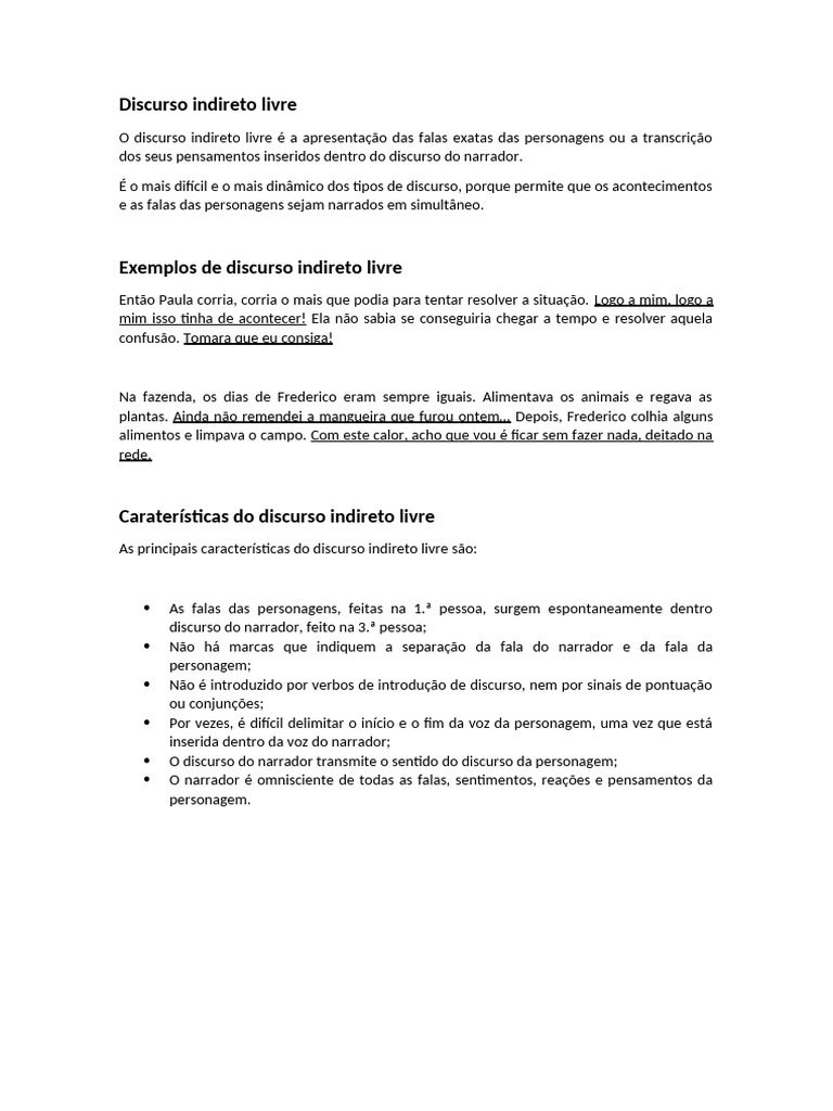Discurso Indireto Livre: Definição e Exemplos | PDF