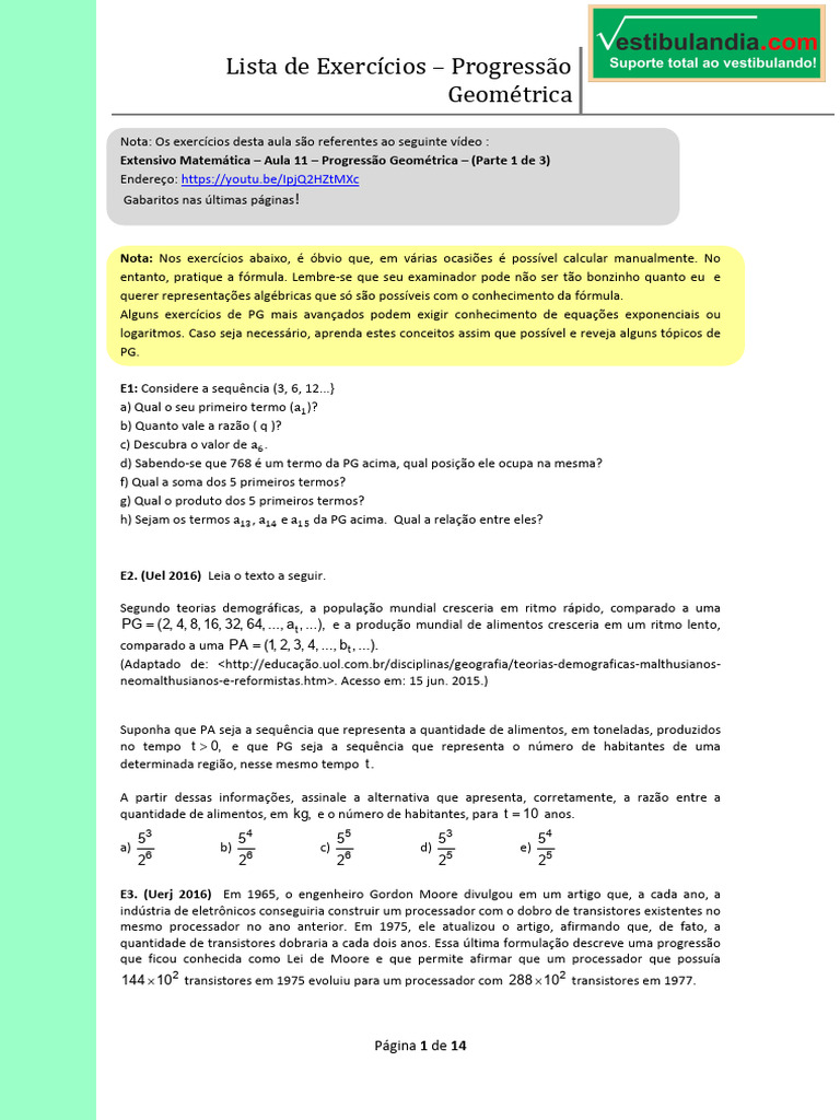 Exercícios sobre Progressão Geométrica | PDF | Sequência | Triângulo