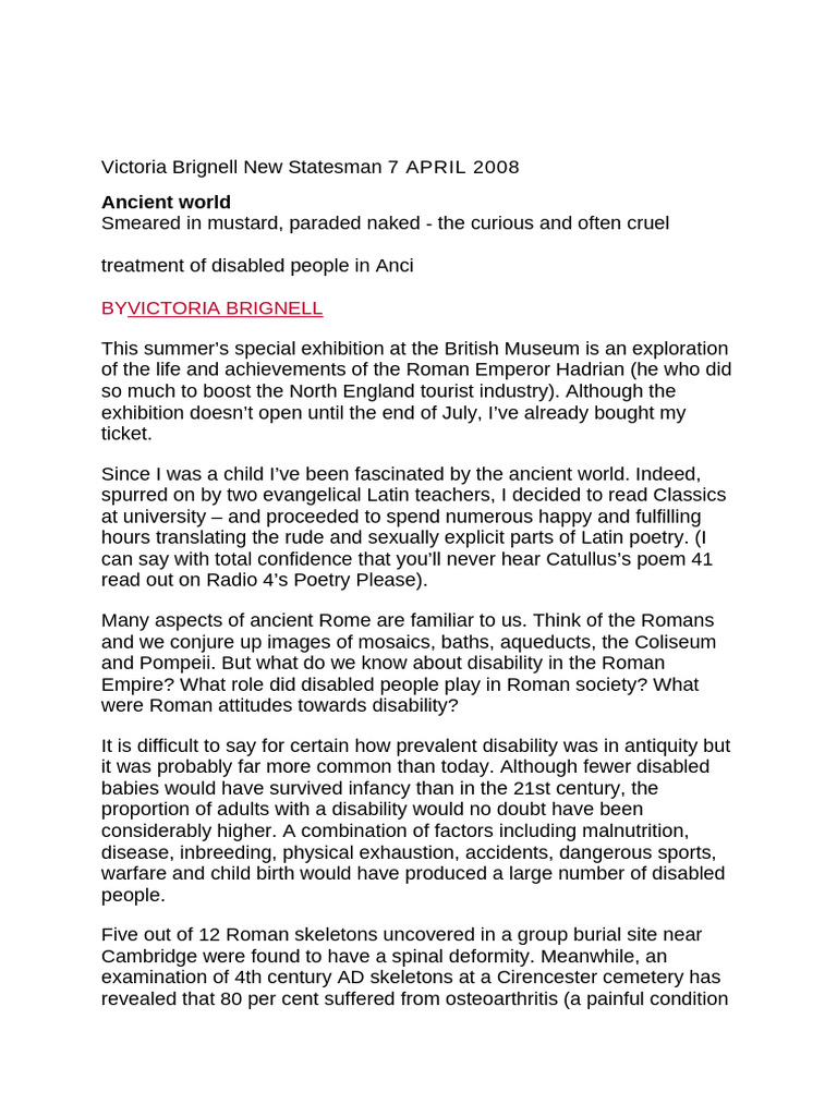 Disability in Roman Culture | PDF | Roman Empire | Claudius