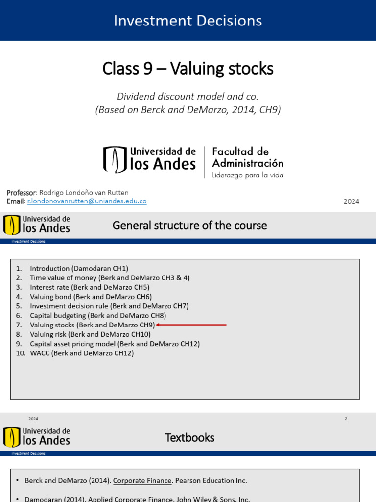 Class 9 - Stock Valuation 2024 | PDF | Dividend | Share Repurchase