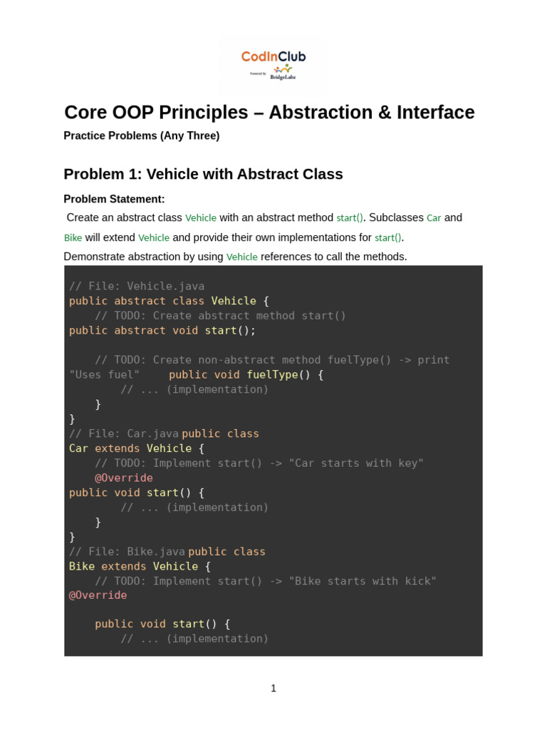 OOP Principles: Abstraction & Interfaces | PDF | Method (Computer ...