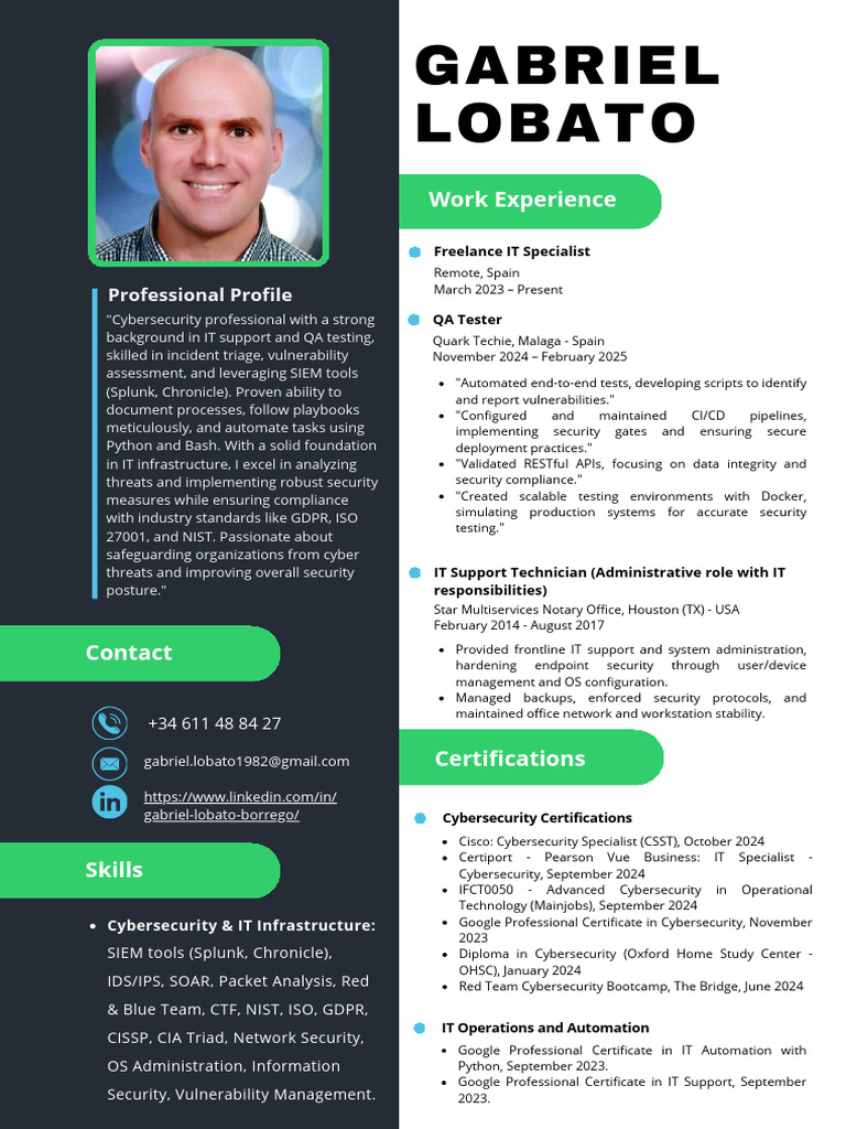 Cybersecurity & IT Professional Profile | PDF | Computer Security ...