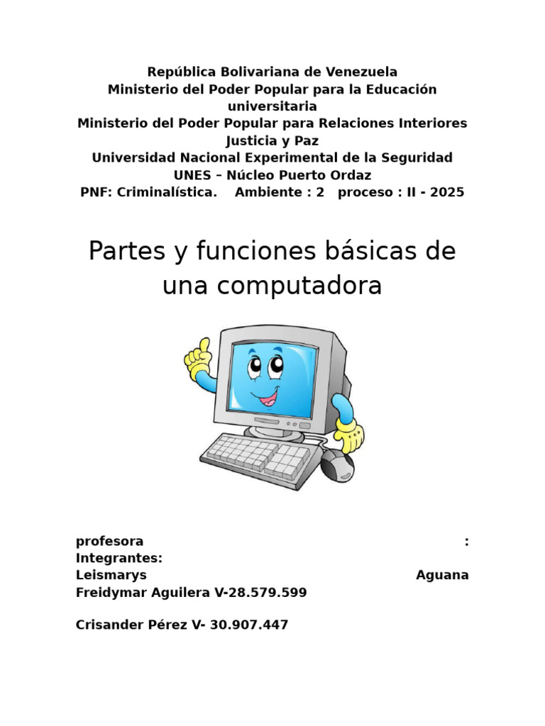 Partes y funciones de una computadora | PDF | Sistema operativo ...