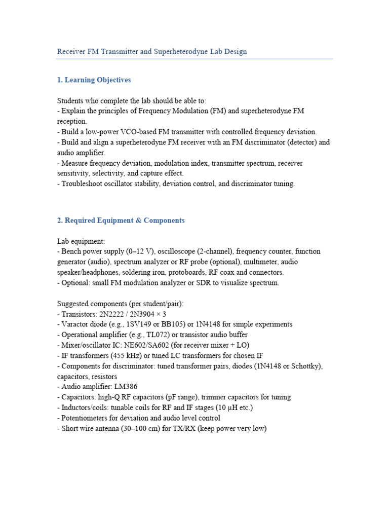 FM Transmitter and Receiver Lab Guide | PDF | Detector (Radio ...