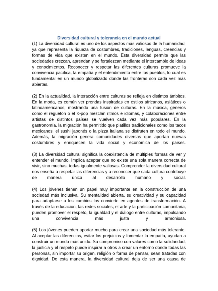 Diversidad cultural y su impacto social | PDF | Sociedad | Tolerancia