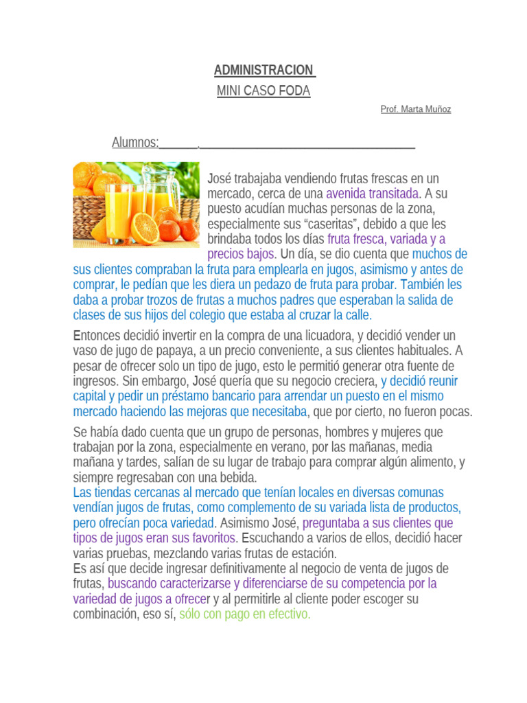 Pauta Mini Caso Foda Administracion | PDF | Fruta | Economias
