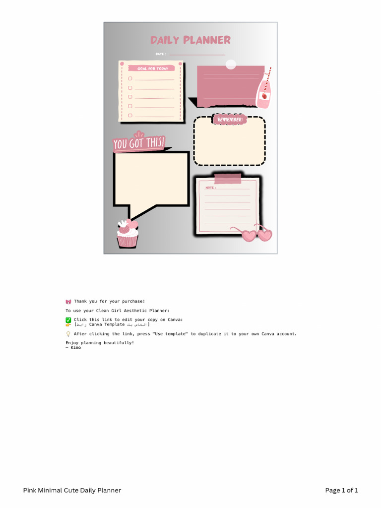 Pink Minimal Cute Daily Planner PDF | PDF