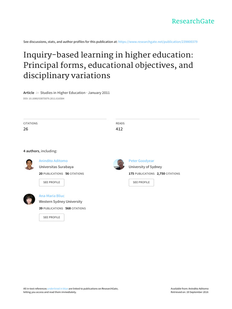 Aditomo 2011 Inquiry-Based Learning in Higher Education - Principal ...