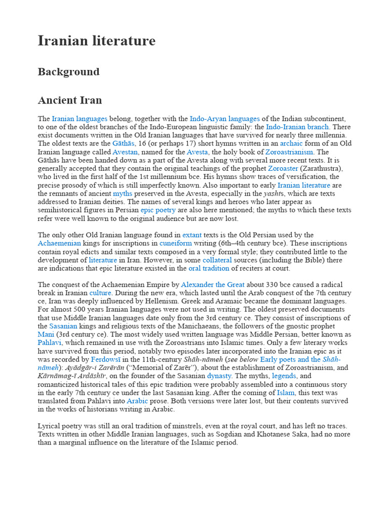 Ancient Iranian Languages and Literature | PDF | Persian Language ...