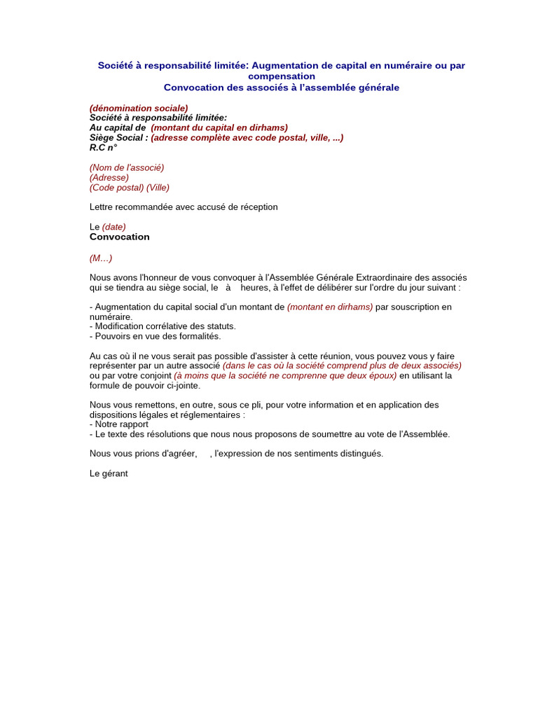 Convocation AG : Augmentation de capital | PDF