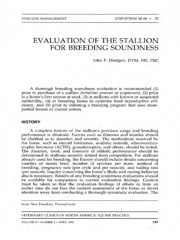 Stallion Breeding Soundness Evaluation | PDF | Horse Breeding | Testicle